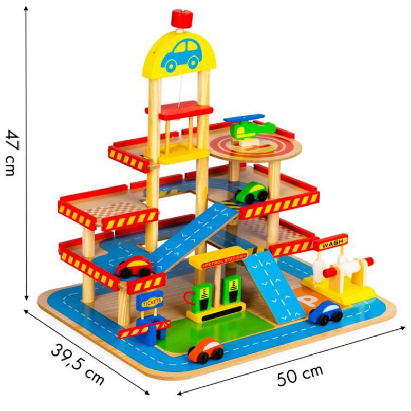 Eco Toys drvena garaža sa velikim parkingom sa liftom i automobilima 290