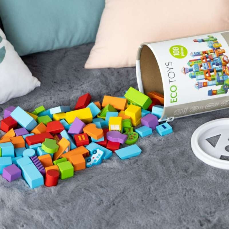 Eco Toys edukativne drvene kocke City 100 delova