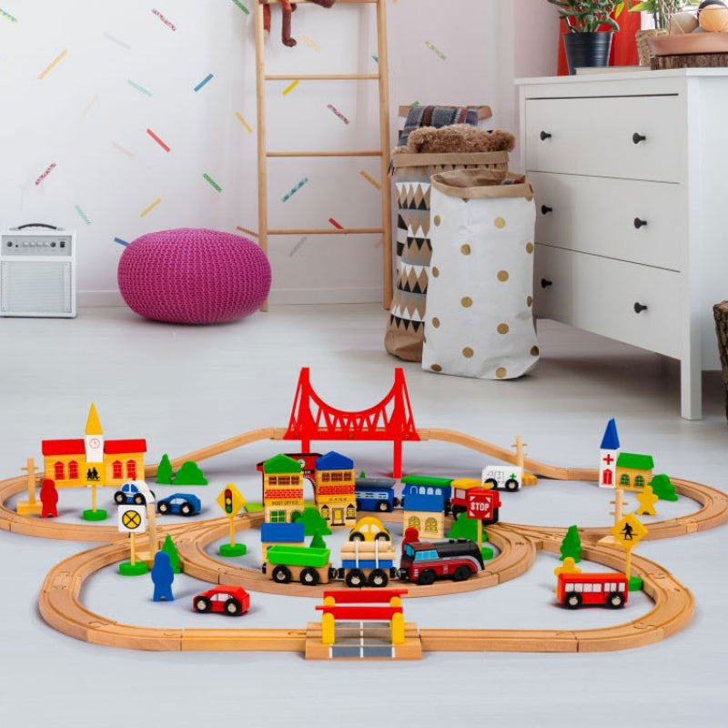 Eco Toys drveni set Železnica na baterije sa 90 elemenata 665