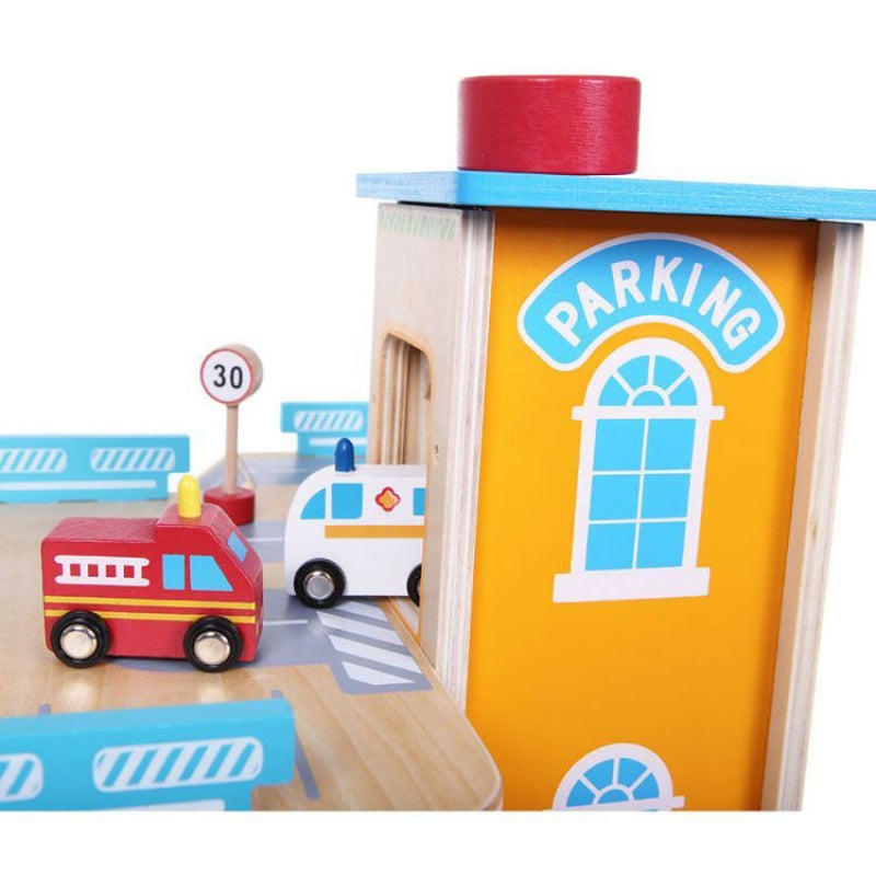 Eco Toys drvena garaža sa stazom, liftom i automobilima 1085