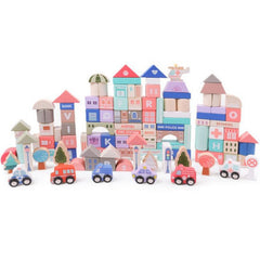 Eco Toys drvene edukativne kocke City sa podlogom 115 delova