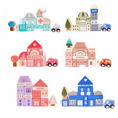 Eco Toys drvene edukativne kocke City sa podlogom 115 delova
