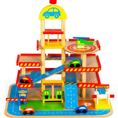 Eco Toys drvena garaža sa velikim parkingom sa liftom i automobilima 290