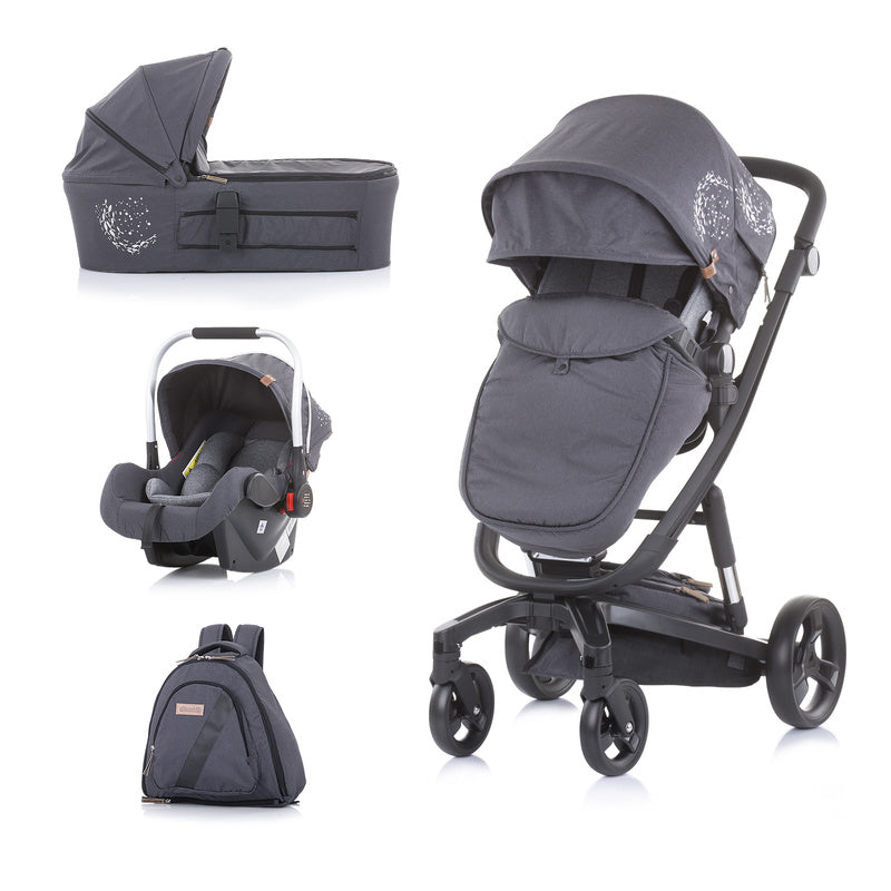 3u1 Kolica za bebe Chipolino Electra - Black/silver (Crna/srebrna)