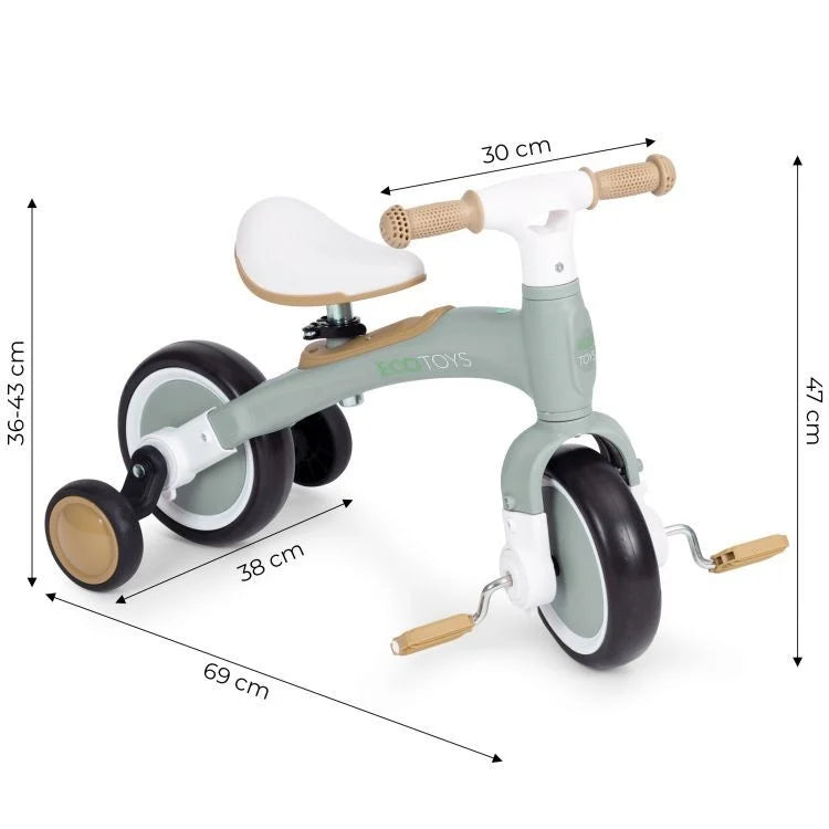 Ecotoys balans bicikl sa pedalama i pomoćnim točkovima 3u1 green