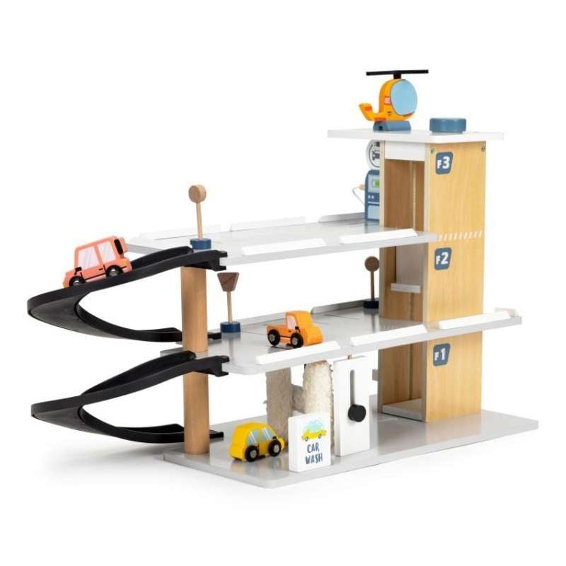 Eco Toys velika drvena garaža parking sa liftom i auto perionicom 1088