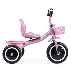 Tricikl sa neklizajućim rukohvatima, zvoncem i korpom, Pink, ECOTOYS