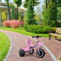 Tricikl sa neklizajućim rukohvatima, zvoncem i korpom, Pink, ECOTOYS