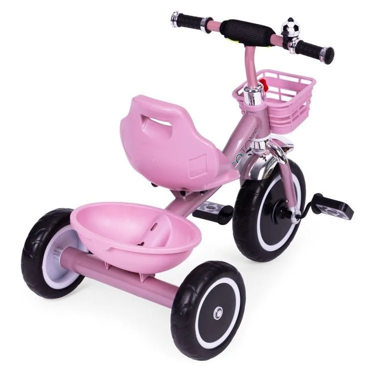 Tricikl sa neklizajućim rukohvatima, zvoncem i korpom, Pink, ECOTOYS